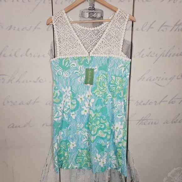 NWT Lilly Pulitzer Sofia Shift Dress Size 10 Lagoon Green Wave Rider Lace - Picture 3 of 9